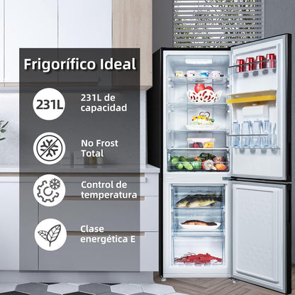 CHiQ FBM228NE4DE frigorífico independente com congelador, combinação de frigorífico e congelador 231 l, sem geada, fluxo de ar múltiplo, dispensador de água, 170 cm de altura [Classe energética E]