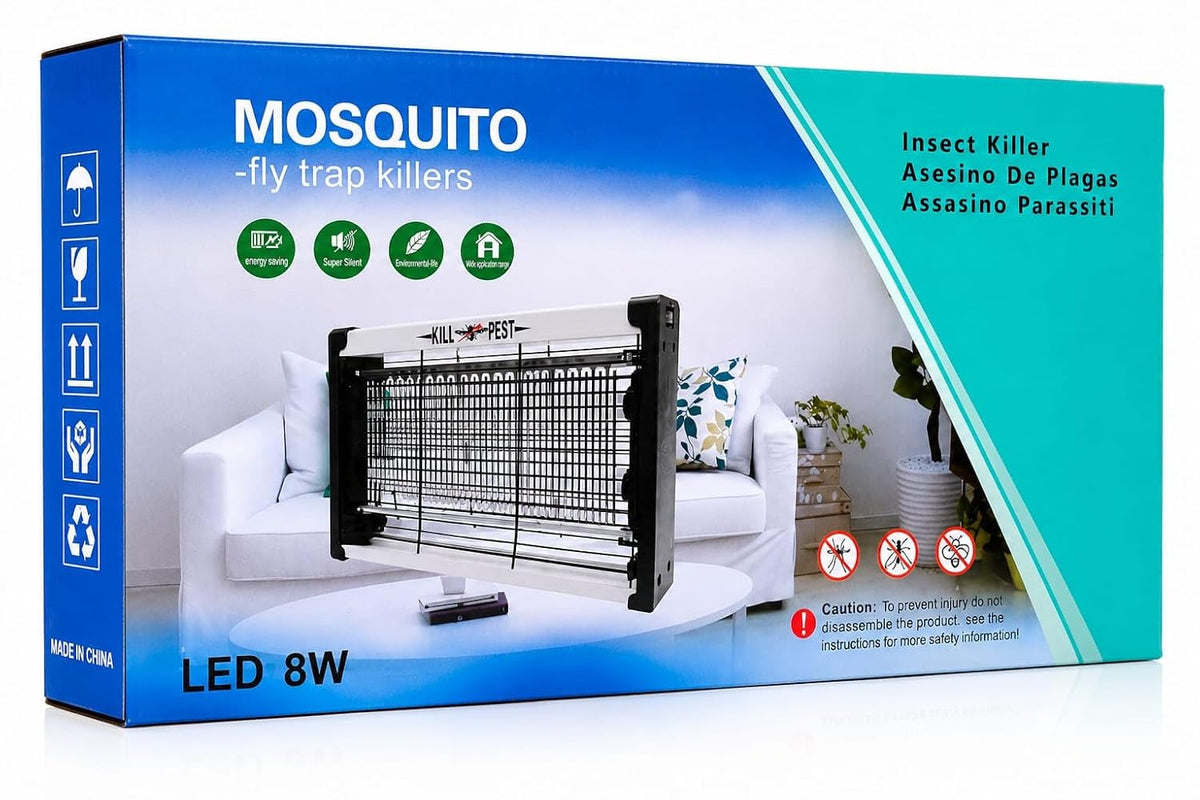 Lâmpada elétrica matadora de mosquitos e moscas Kill Pest 8W UV LED Tubos de luz UV duplos, operação super silenciosa, controle sem produtos químicos, ampla aplicação interna, economia de energia