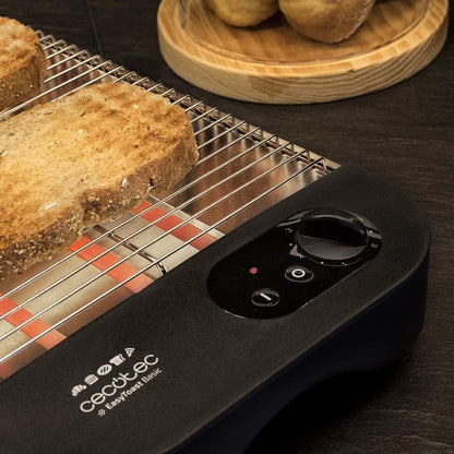 Cecotec Torradeira plana horizontal Turbo Easytoast Basic. Potência de 900 W com 6 níveis, 3 resistências de quartzo, bandeja de recolha de migalhas e oco recolhível, indicador luminoso, 31 x 35 cm