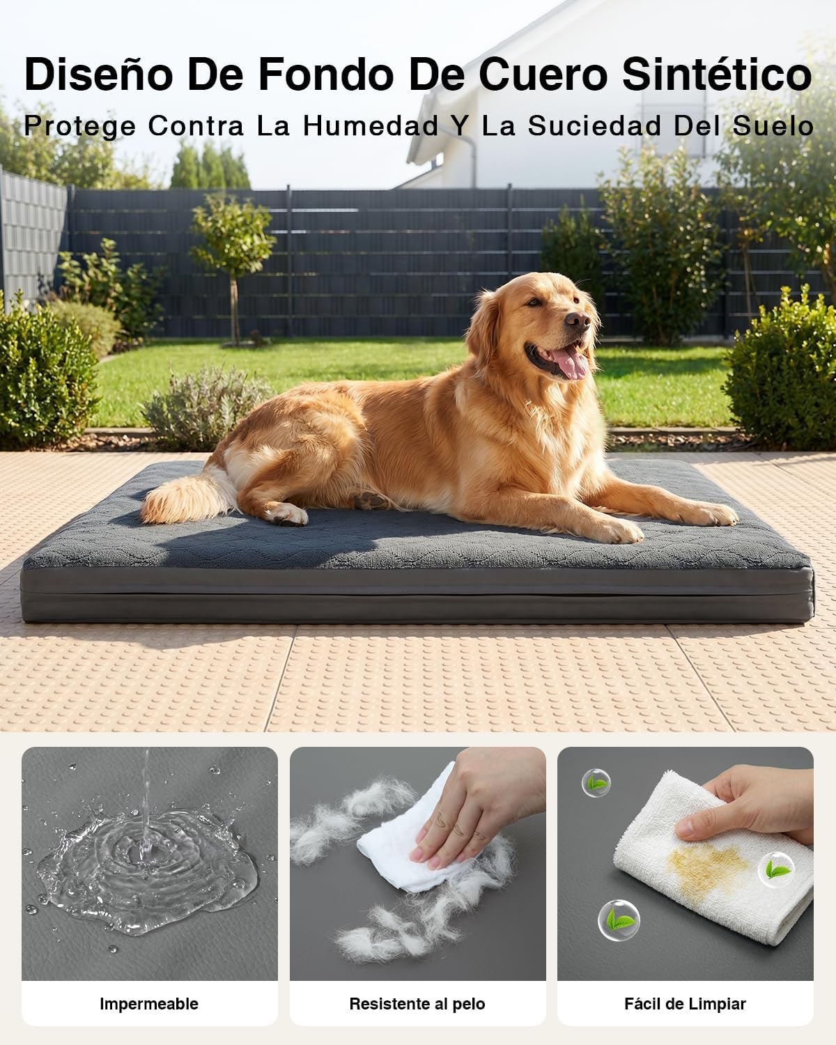 Cama cão grande - 104 x 68 x 8 cm, colchão impermeável para cães, uma face de pele sintética