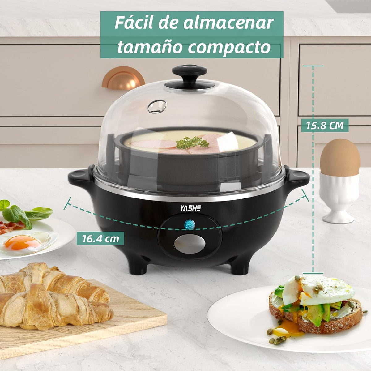 YASHE Cozedor de Ovos, Cozedor de Ovos de 360 W, 7 ovos fáceis de descascar, ovos moles, médios, duros, escalfados, fabricante de omeletes, vaporizador, campainha, luz indicadora, livre de BPA