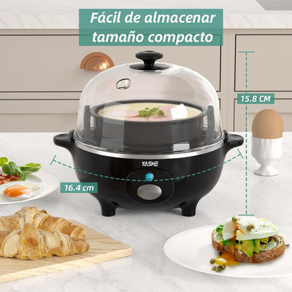 YASHE Cozedor de Ovos, Cozedor de Ovos de 360 W, 7 ovos fáceis de descascar, ovos moles, médios, duros, escalfados, fabricante de omeletes, vaporizador, campainha, luz indicadora, livre de BPA