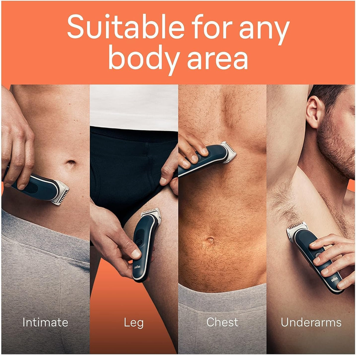 Braun Body Groomer Series 5 5360, aparador corporal para homens, para peito, axilas, virilha, tecnologia SkinSecure para uso suave e acessório de barbear limpo, impermeável, sem fio com tempo de