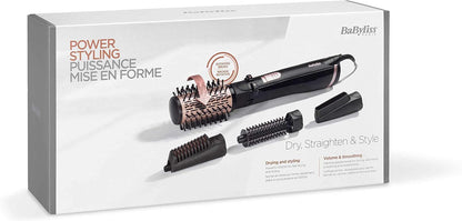 BaByliss Secador, Alisador e Styler - Escova rotativa de ar, Styler iônico com 4 acessórios, Escova Volumizadora, Escova Secador de cabelo, Preto, AS200E