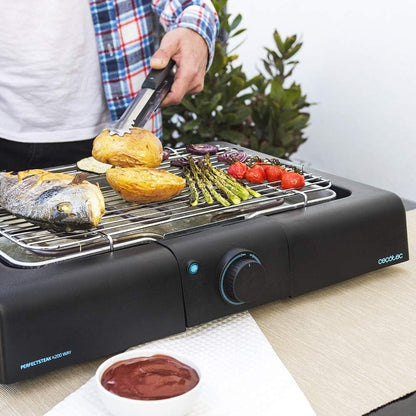 Cecotec Churrasqueira Elétrica de Mesa de Jardim PerfectSteak 4200 Way. 2400W, Grelha Inox, Temperatura e Altura Ajustável a 3 Níveis, 18/10 Aço, Cor Preto Aço