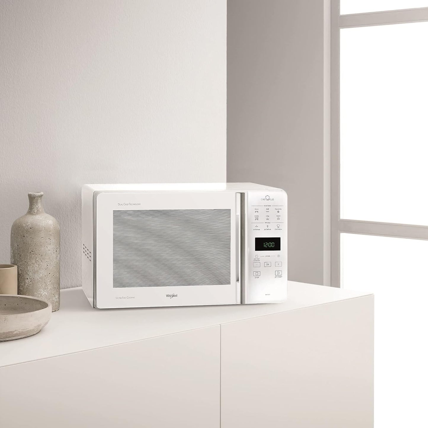Whirlpool MCP 349/1, WH Forno microondas, instalação gratuita, CHEF PLUS, 25 L de cave, MW-Combi, Touch Control Sensor, potência MWO 800 W, potência de brilho 900 W, cor branca