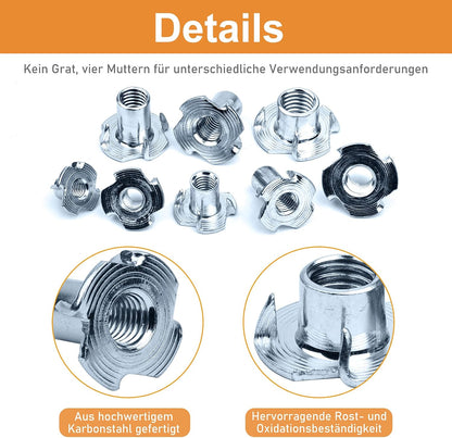 Conjunto VIGRUE de 175 porcas drive-in com 4 pontas drive-in, aço galvanizado, disponível em M5, M6, M8, M10, rosca de impacto para fixação de componentes, para madeira, plástico