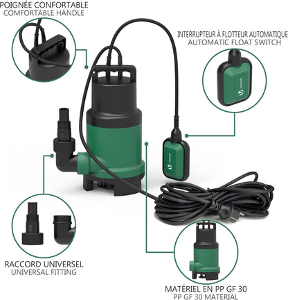 VOUNOT® Bomba submersível, bombas de água sujas, 750 W, fluxo máximo de 14000 l/h,