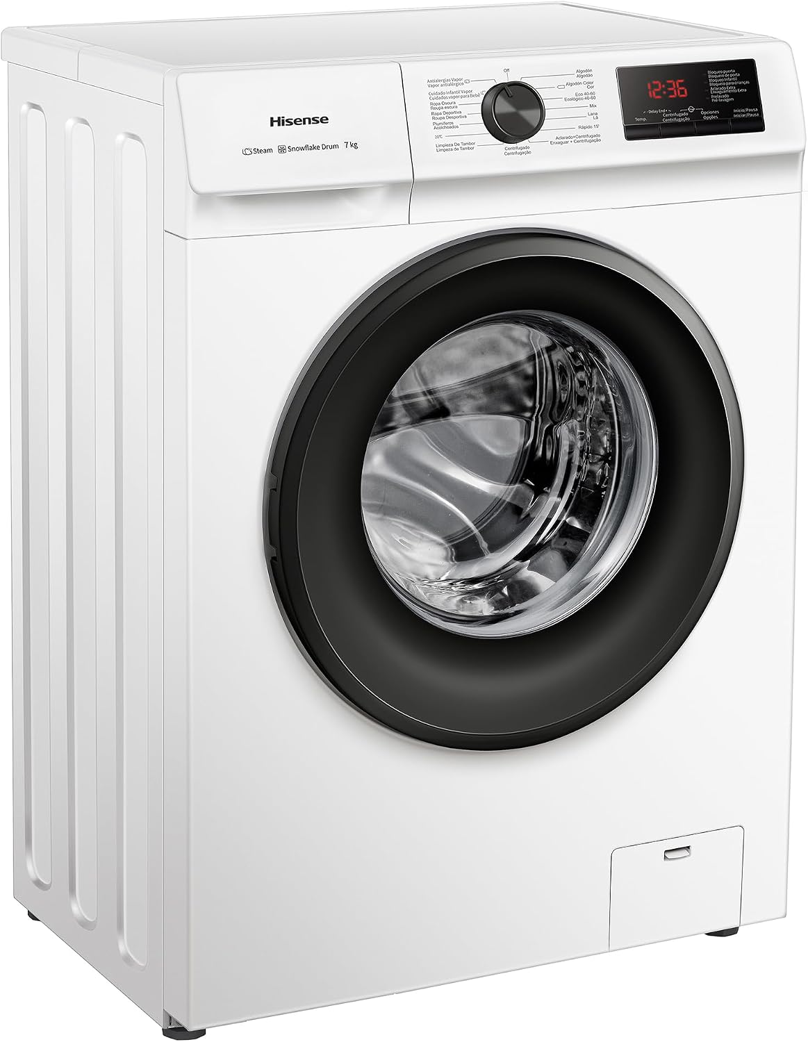 Hisense WFVB7012EM Máquina de lavar a vapor, carregamento frontal de 7 kg, 1200 rpm, 15 programas, controlo inteligente de oscilação de bateria, Display LED, programa rápido, branco [Classe energética D]