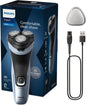 Philips Série X3000 Afeitadora Elétrica para Homem, Máquina de Barbear com Cortapatillas, 27 lâminas, Cuida da pele, 45 minutos de uso, Para Seco e Húmido, Recarrregável, X3053/00, Azul