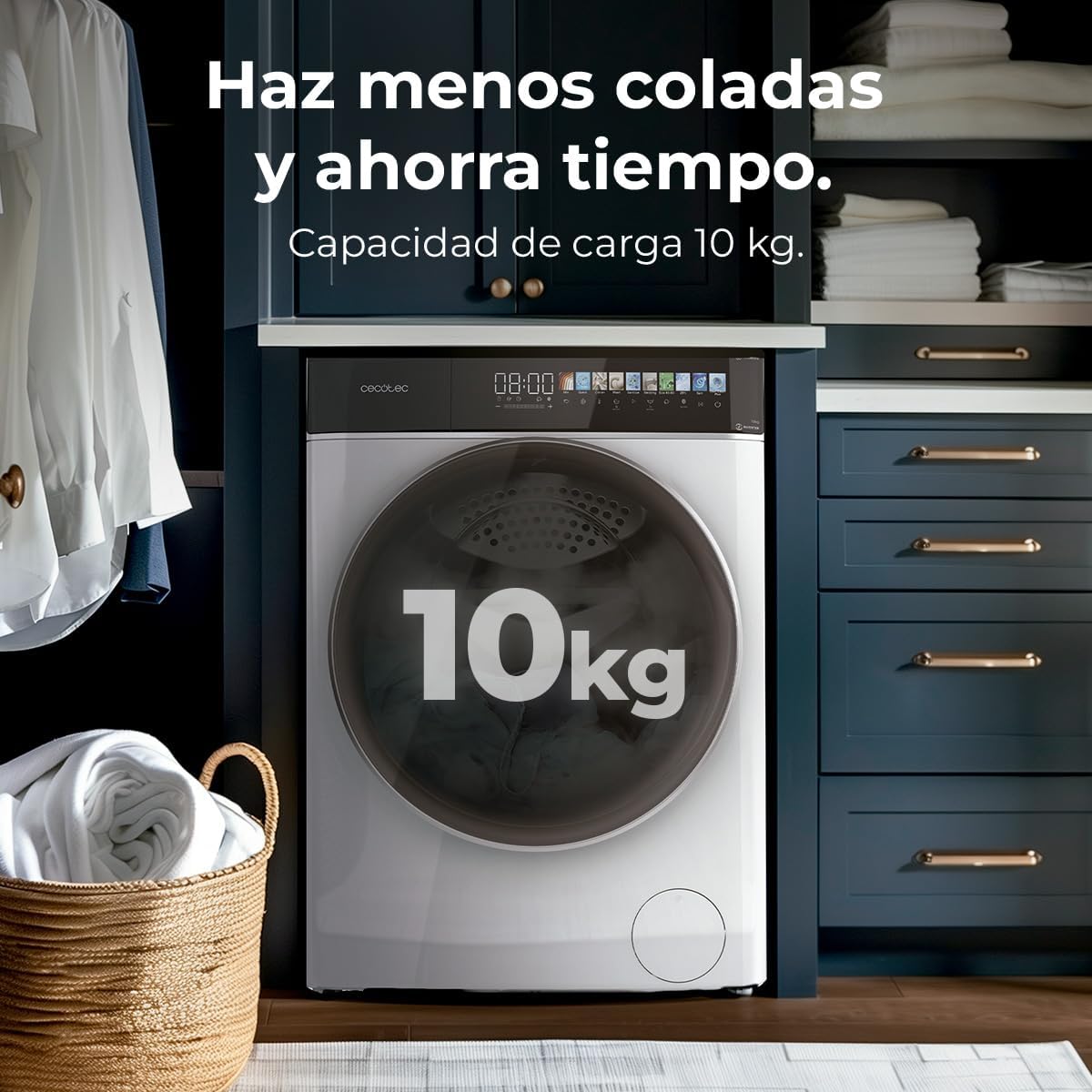 Cecotec Máquina de lavar roupa 10 Kg Carregamento frontal Autodose Bolero DressCode 10900 Autodose Inverter FullColor A 1400RPM, Baixo Consumo, Ecrã FullColor 10,3", 11 Programas, Motor Inverter Plus [Classe energética A]