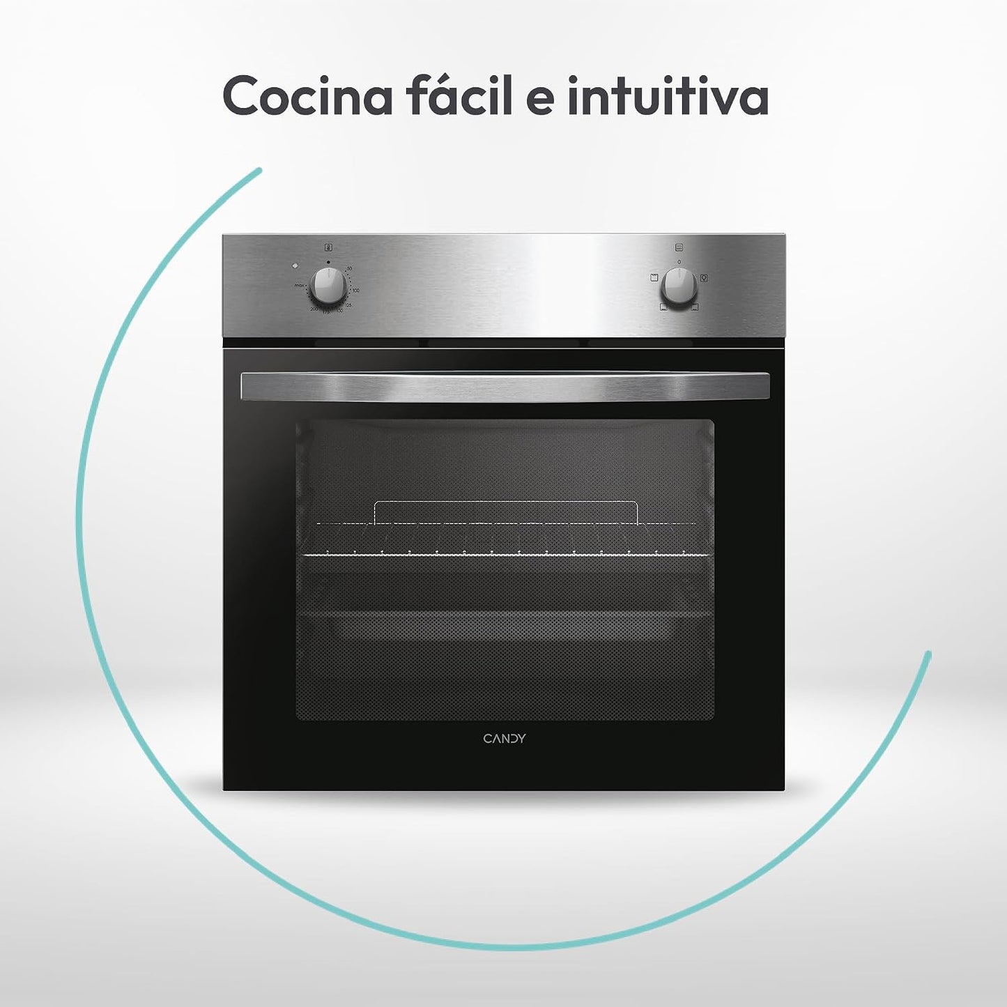 Candy Idea FIDCP X200, forno estático, 70 l, 2400 W, 1 bandeja e 1 grelha, limpeza Aquactiva, 4 funções, 2 comandos mecânicos, porta de vidro duplo, inoxidável e preto [Classe energética A]