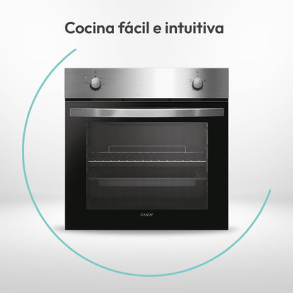 Candy Idea FIDCP X200, forno estático, 70 l, 2400 W, 1 bandeja e 1 grelha, limpeza Aquactiva, 4 funções, 2 comandos mecânicos, porta de vidro duplo, inoxidável e preto [Classe energética A]