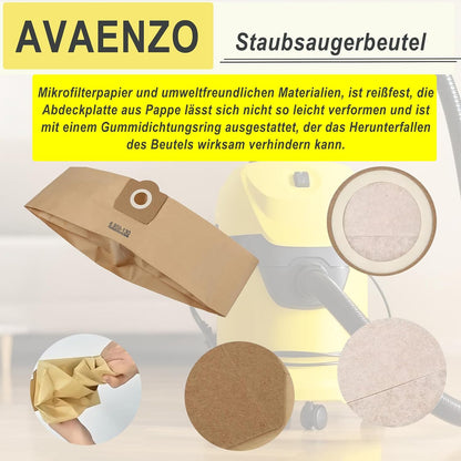 12 Bolsas 6.959-130.0 + 1 Filtro de cartucho 6.414-552.0 para aspiradoras Kärcher WD3 WD3 Premium MV3 SE 4001 SE 4002 WD3.200 Marca: AVAENZO