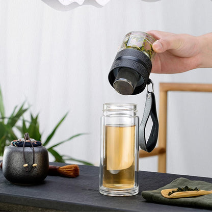 Garrafa infusora de chá 350 ml garrafa de chá de vidro de parede dupla canecas copo de chá com inversor de aço inoxidável para chá de folhas soltas e água de frutas 18,8 ml