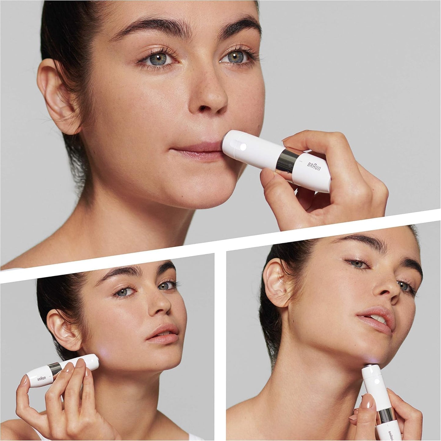 Braun Mini depiladora facial FS1000 para mulher, com luz Smartlight integrada, depiladora facial com precisão, lábio superior, queixo e bochechas, branco