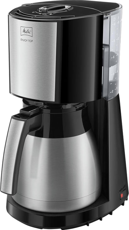 Melitta Enjoy Top Therm, 1017-08 - Cafeteira de gotejamento com jarra térmica e tampa Easy Click, cafeteira de filtro com porta-filtro giratório, máquina de café para até 10 chávenas, 1,25 L, preto