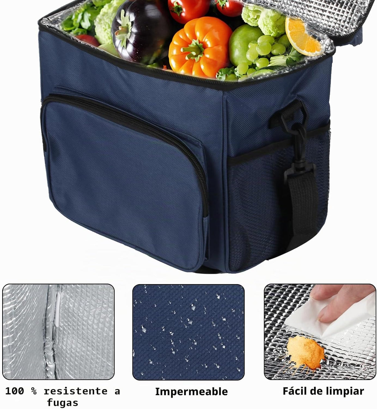 Lancheira isolante de 10 litros, sacos térmicos para piquenique, sacos de piquenique dobráveis, lancheira portátil com refrigerador para homens/piquenique/escola/trabalho de escritório (azul)