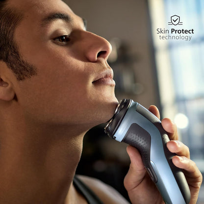 Philips Série X3000 Afeitadora Elétrica para Homem, Máquina de Barbear com Cortapatillas, 27 lâminas, Cuida da pele, 45 minutos de uso, Para Seco e Húmido, Recarrregável, X3053/00, Azul