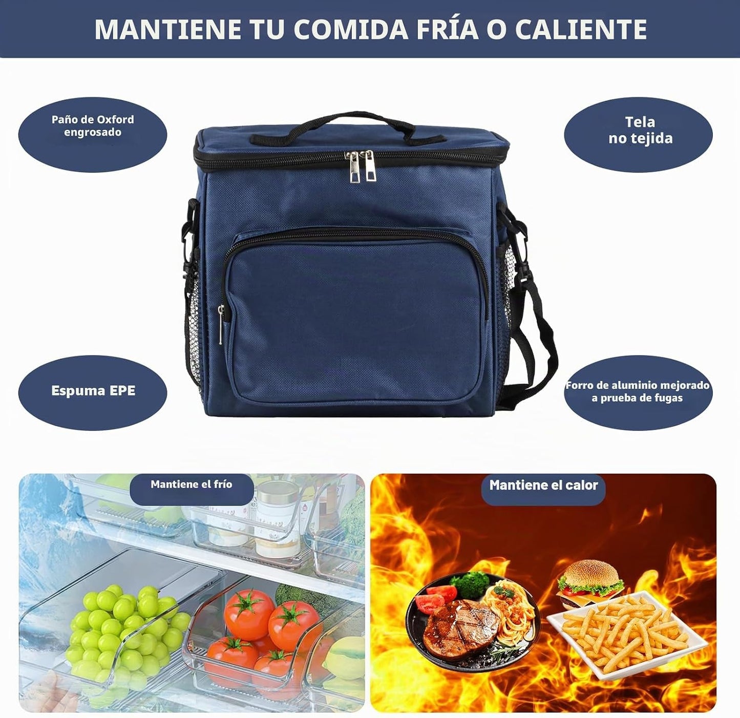Lancheira isolante de 10 litros, sacos térmicos para piquenique, sacos de piquenique dobráveis, lancheira portátil com refrigerador para homens/piquenique/escola/trabalho de escritório (azul)