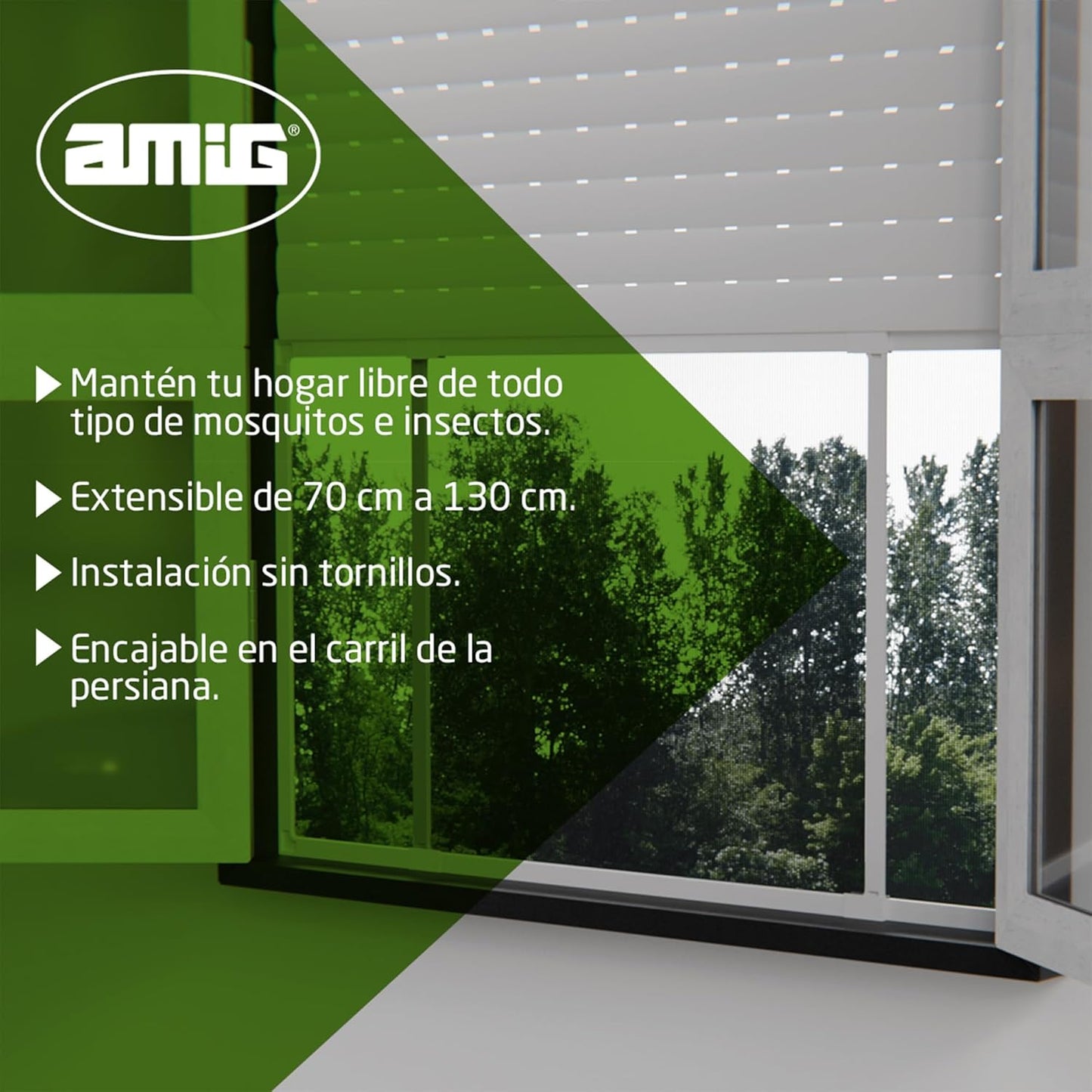 Amig Rede mosquiteira extensível para janelas, instalação sem parafusos, cabe na calha da persiana - 70 x 50 cm, ajustável até 130 cm