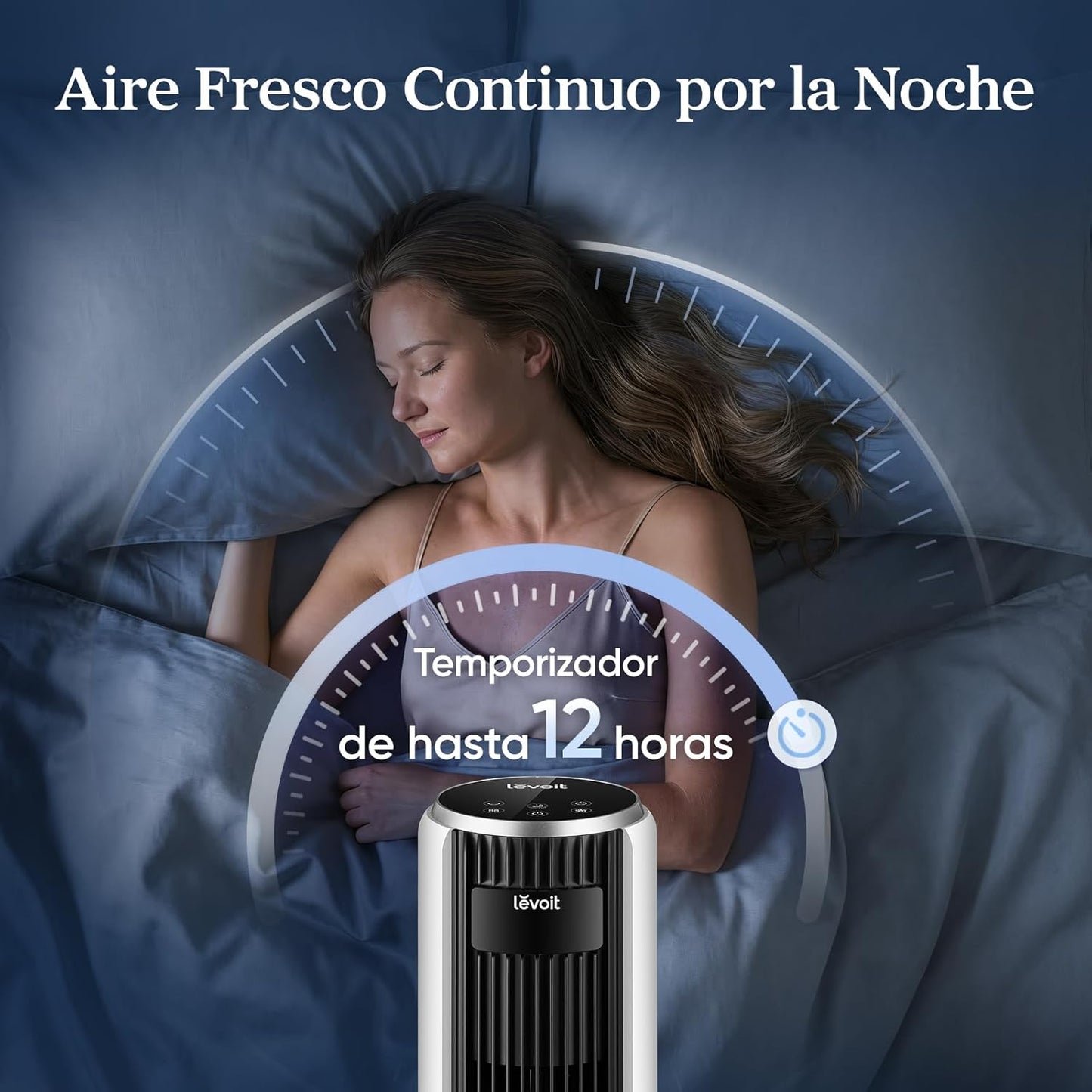 LEVOIT 20 dB Ventoinha de torre com controlo remoto, 7,9 m/s com motor DC, ventilador silencioso de 26 W com modo de descanso, 4 modos e 12 velocidades, temporizador de 12 H, ecrã LED, oscilação de 90
