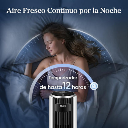 LEVOIT 20 dB Ventoinha de torre com controlo remoto, 7,9 m/s com motor DC, ventilador silencioso de 26 W com modo de descanso, 4 modos e 12 velocidades, temporizador de 12 H, ecrã LED, oscilação de 90
