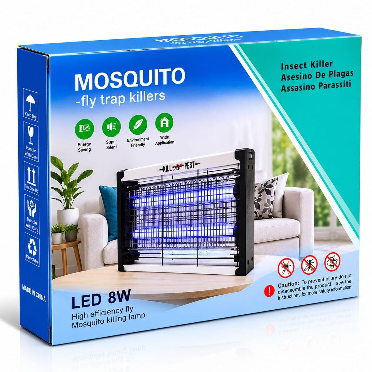Lâmpada elétrica matadora de mosquitos e moscas Kill Pest 8W UV LED Tubos de luz UV duplos, operação super silenciosa, controle sem produtos químicos, ampla aplicação interna, economia de energia