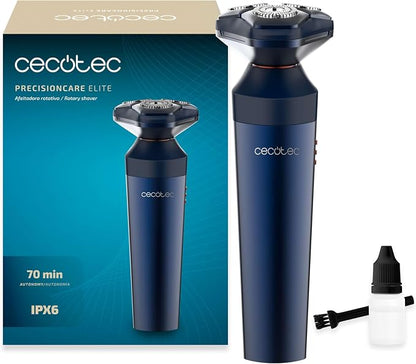 Cecotec Máquina de Barbear Rotativa PrecisionCare Elite. Autonomia 70 minutos, Lâminas de Aço Inoxidável, Resistente à Água IPX6, Uso Diário ou de Viagem, Desempenho Potente e Eficiente, 7200rpm
