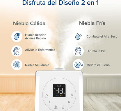 LEVOIT Humidificador Top-Fill 6L para Bebés, Névoa Fria e Quente com Aromaterapia por 36H e 40-70m², Modo de Sono Silencioso 25dB, Controle Inteligente Compatível com Alexa e APP, Temporizador, Branco