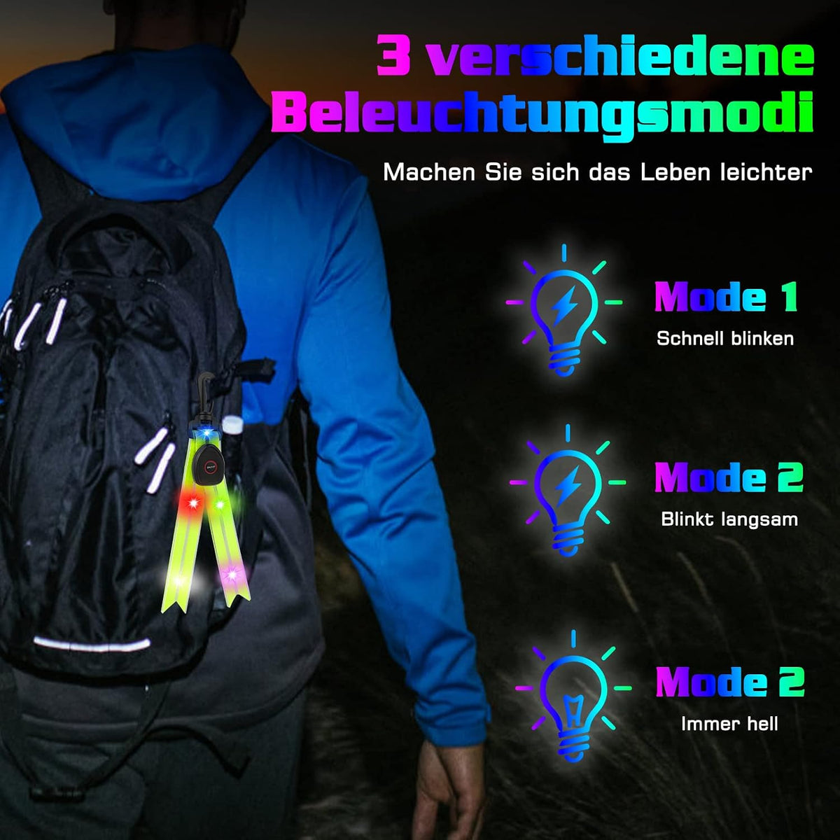 Luz piscante LED para mochila escolar - 2 refletores infantis recarregáveis Luz piscante Luz de segurança para mochila escolar, Pingente refletor de luz de segurança à prova d'água para mochila escolar, mochila, caminhada, corrida