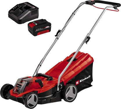 Einhell Cortacésped con batería GE-CM 18/33 Li Kit PXC | 18 V | corte 33 cm | máximo 200 m² | Brushless | cesto 30 l | altura de corte 25 a 65 mm | bateria 4,0 Ah + carregador