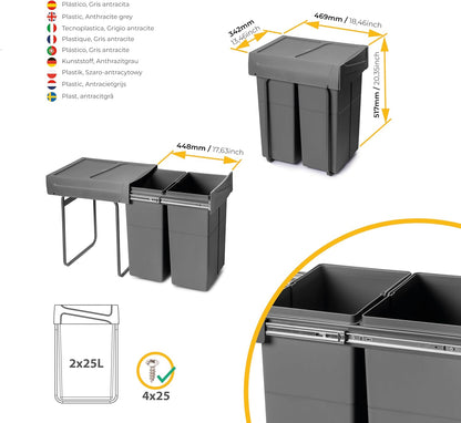 EMUCA - Recipiente de reciclagem para móvel de cozinha