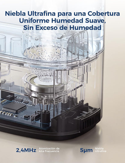 AROEVE Humidificador de ar 6 l para quartos, difusor de óleos essenciais, humidificador ultra-sónico para bebés e plantas, duração de até 60 horas, controlo de humidade inteligente, silencioso