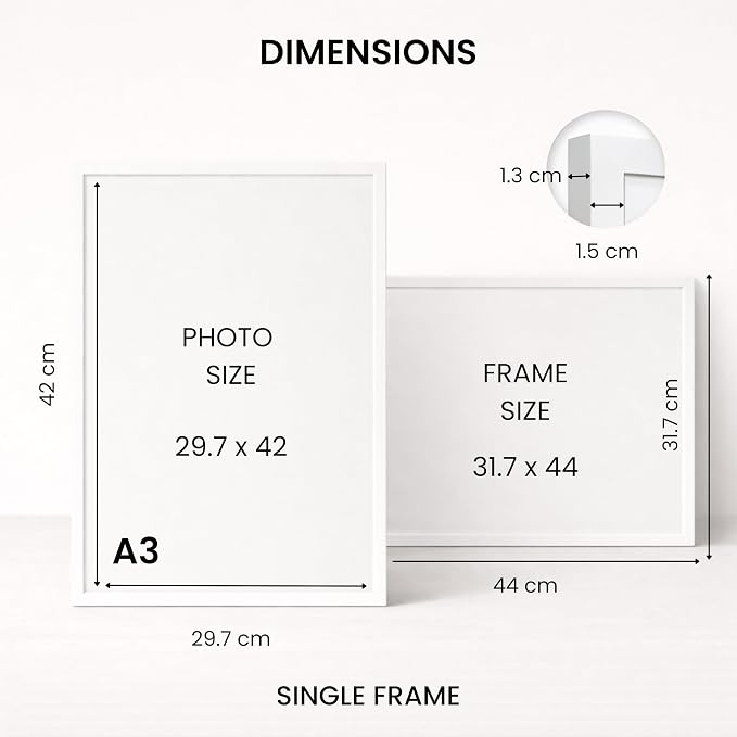 edihome, Molduras para fotos A3, (1 unidade), 29,7 x 42 cm, de madeira, folha acrílica, para título universitário, poster, fotos casamento, comunhão, diplomas (branco - 1 unidade)