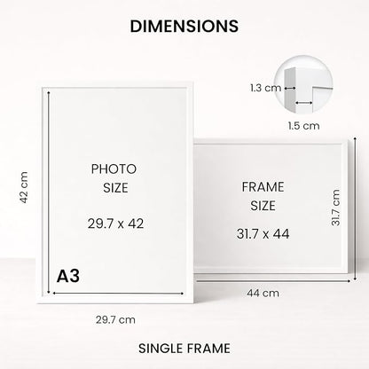 edihome, Molduras para fotos A3, (1 unidade), 29,7 x 42 cm, de madeira, folha acrílica, para título universitário, poster, fotos casamento, comunhão, diplomas (branco - 1 unidade)