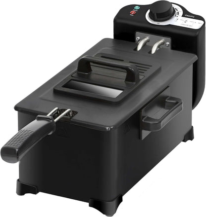 Cecotec Fritadeira Elétrica de 3L Cleanfry 3 L Black. 2000W, Aço Inoxidável com Filtro OilCleaner, Lacada a Preto, Tampa com Janela e Filtro Anti-odores