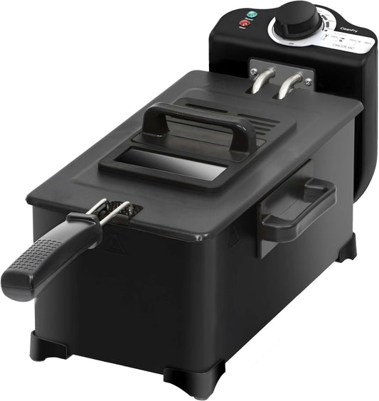 Cecotec Fritadeira Elétrica de 3L Cleanfry 3 L Black. 2000W, Aço Inoxidável com Filtro OilCleaner, Lacada a Preto, Tampa com Janela e Filtro Anti-odores