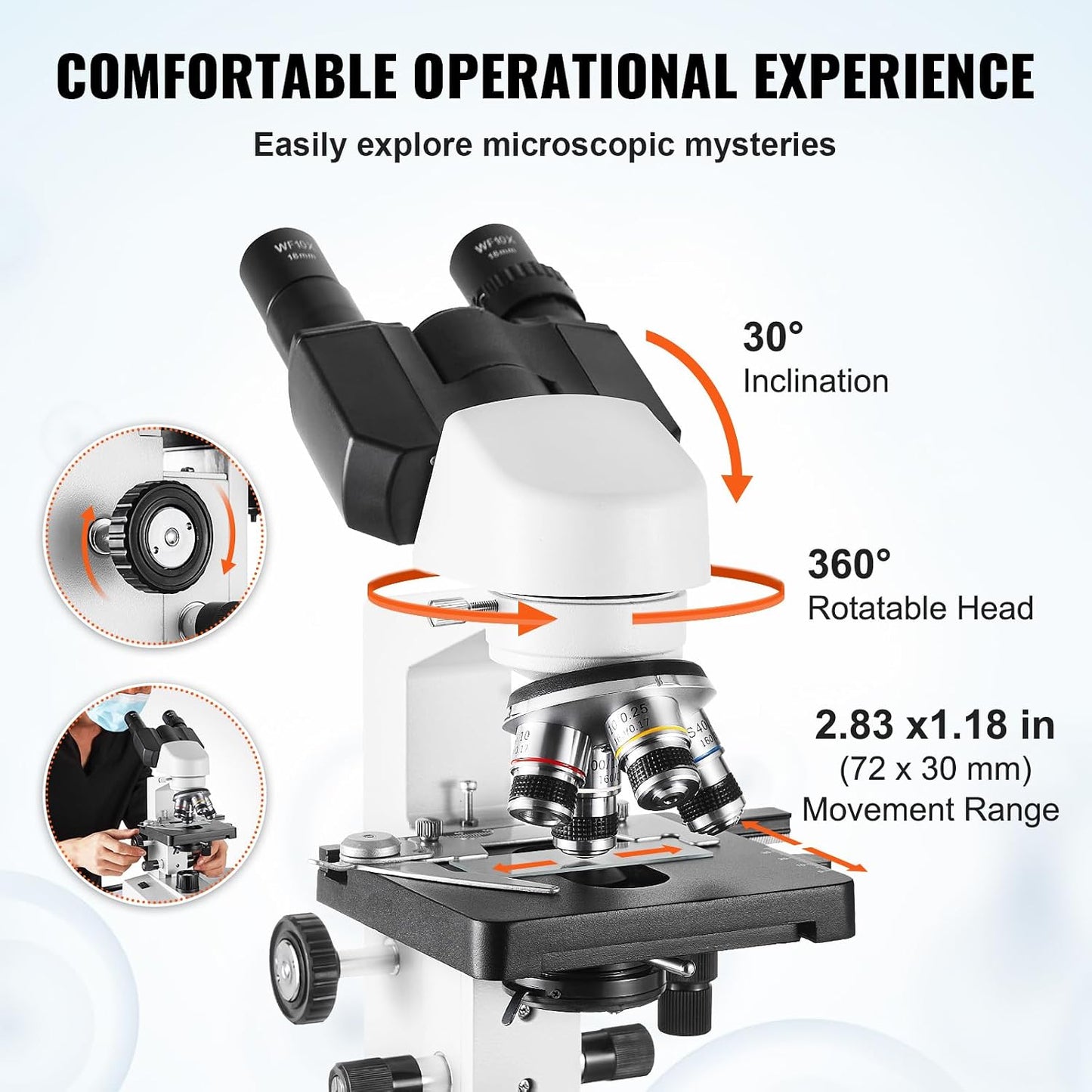 VEVOR Microscópio Composto Binocular 40X-2500X com Biologia de Estágio de 2 Camadas