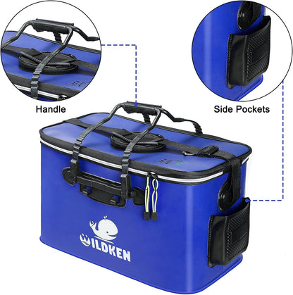 Wildken – Saco de Pesca Portátil em EVA, Balde de Água para Pesca, Viveiro Dobrável para Peixe Vivo, Recipiente/Depósito de Água Dobrável para Viagens, Caminhadas e Pesca – 50 cm / Azul