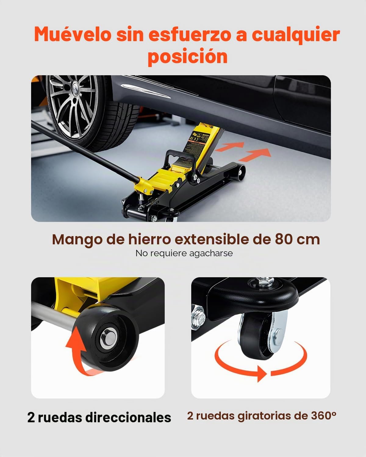 VEVOR Gato de baixo perfil de aço carga máxima de 2,5 T gato hidráulico para carro faixa de elevação 85 - 380 mm