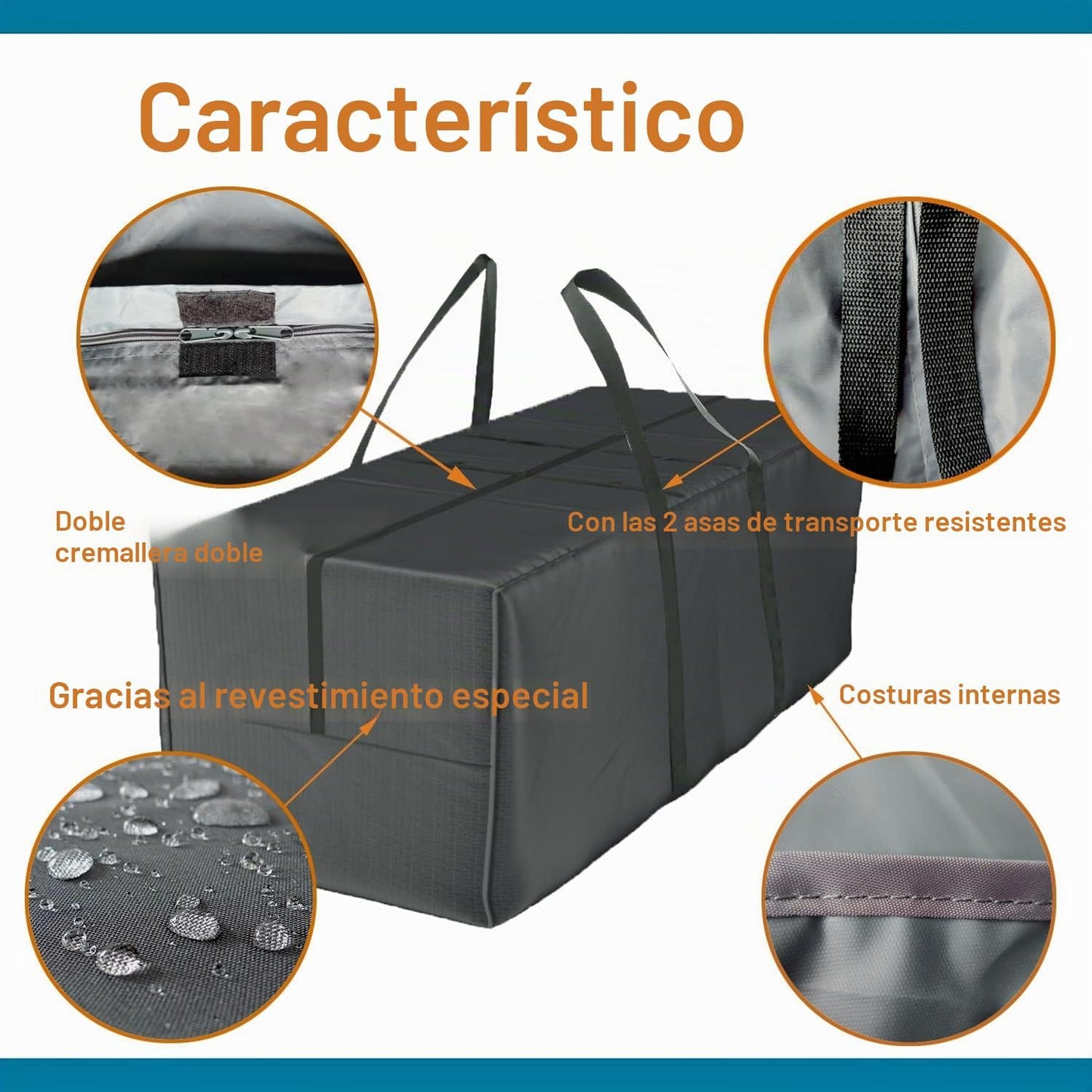Bolsa de Armazenamento para Almofadas de Móveis de Jardim, Impermeável, Resistente ao Pó, Anti-UV, Tela Oxford 600D, 175x80x65cm, Bolsa para Guarda de Árvore de Natal com Alça e Zíper