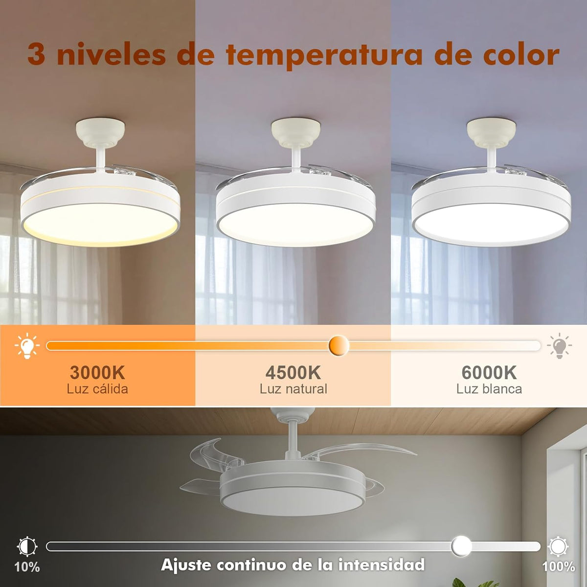 GRIFEMA Ventoinha de teto com luz e comando, 107 cm