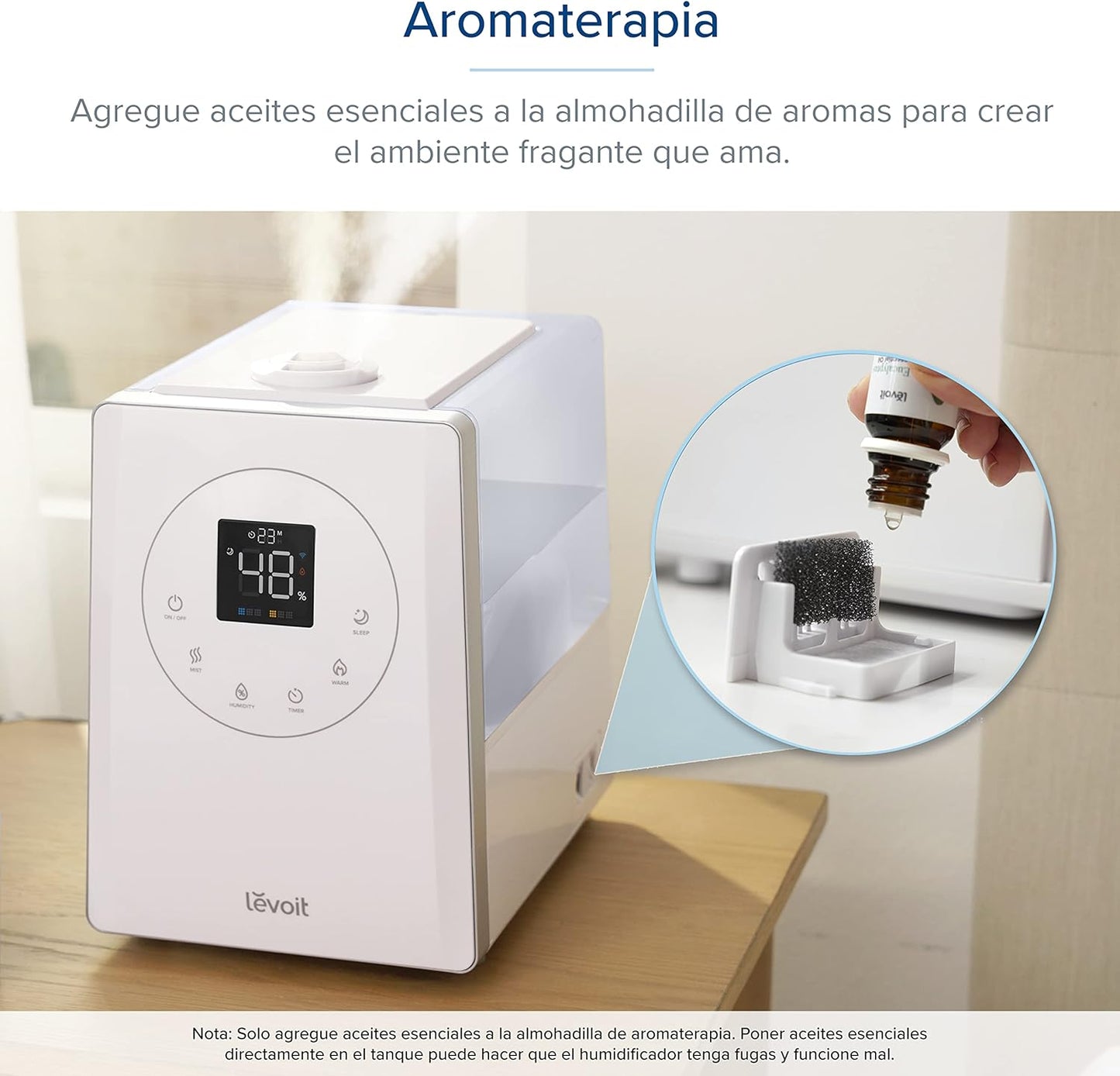LEVOIT Humidificador Top-Fill 6L para Bebés, Névoa Fria e Quente com Aromaterapia por 36H e 40-70m², Modo de Sono Silencioso 25dB, Controle Inteligente Compatível com Alexa e APP, Temporizador, Branco