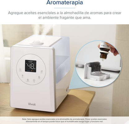 LEVOIT Humidificador Top-Fill 6L para Bebés, Névoa Fria e Quente com Aromaterapia por 36H e 40-70m², Modo de Sono Silencioso 25dB, Controle Inteligente Compatível com Alexa e APP, Temporizador, Branco