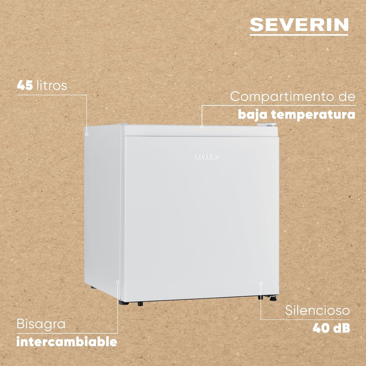 SEVERIN Mini frigorífico com compartimento de baixa temperatura, frigorífico pequeno com faixa de temperatura 8-0 °C, mini frigorífico de baixo consumo, 40 dB (A), 45 litros, branco, KB 8884 [Classe energética E]