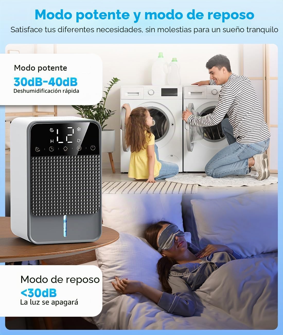 Deshumidificador elétrico automático de 1800 ml função de descongelação, temporizador de 2 a 12 horas modo de descanso ecrã LED de 7 cores adequado para quartos, casas de banho e armários (660 ml/24 H