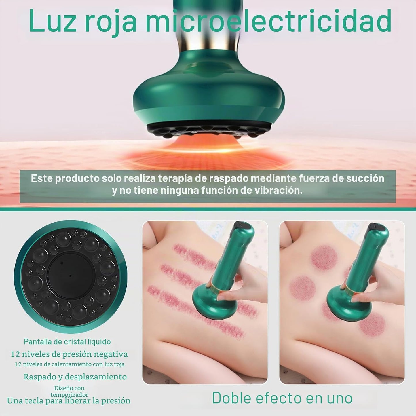 Dispositivo de ventosa elástica, massajador anti-celulite para pernas/abdômen/braços, dispositivo anti-celulítico, equipamento de drenagem linfática com 12 programas e 4 modos (verde)