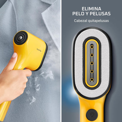 Rowenta Pure Pop - Ferro a vapor de 1300 W com saída de vapor de até 20 g/min que plancha e purifica, elimina pêlos e pelos, cabeças reversíveis, design para viagem, cor amarelo, DR2026