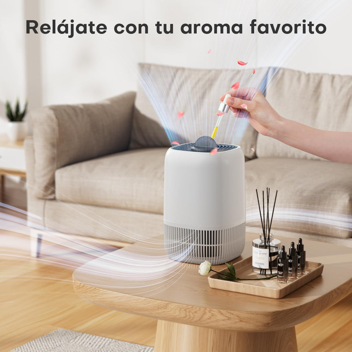 AROEVE Purificador de Ar com Filtro HEPA H13 de 3 Estágios, com um Consumo de Energia de apenas 5W, Silencioso a 22db com Aroma, Combate o Pólen, o Fumo e o Pelo de Animais de Estimação